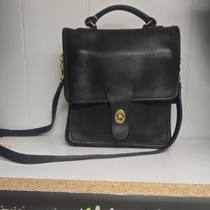 COACH Black Leather Messenger Bag with Top Handle